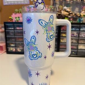 White 40oz Glitter Tumbler with Purple and Blue Bunny Design